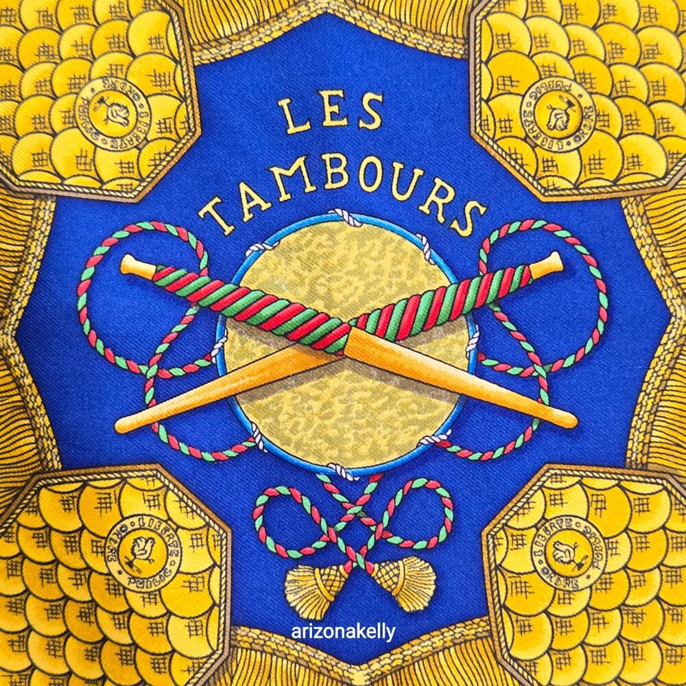 Hermès 'Les Tambours' Silk Scarf Gold Yellow - Picture 3 of 15